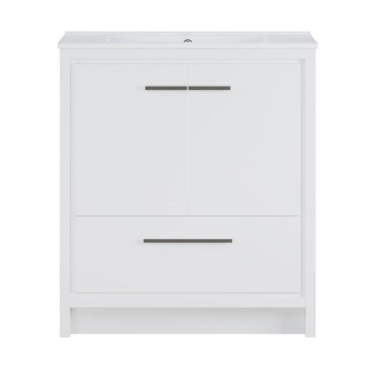 Virage 30" Freestanding Bathroom Vanity in White with 3-Hole Widespread Sink Top