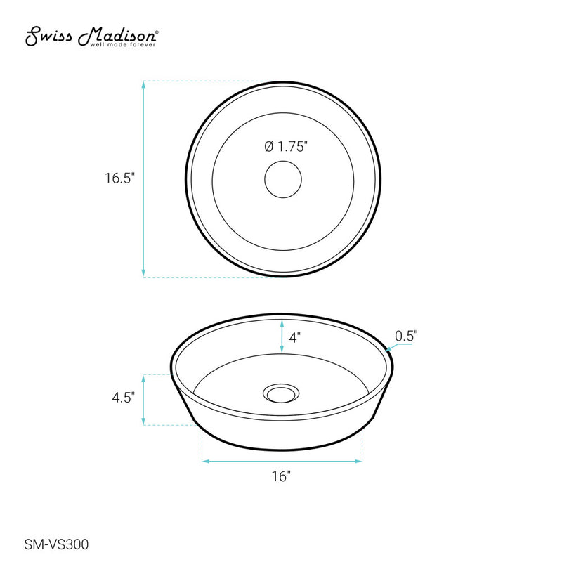 Avallon 16.5 " Round Glass Vessel Sink, Black