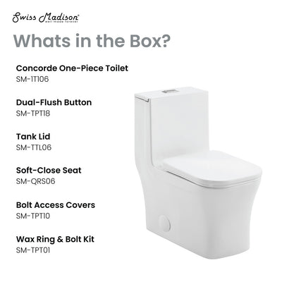 Concorde One-Piece 12" Rough-in 1.1/1.6 GPF Dual Top Flush Square Toilet in Glossy White