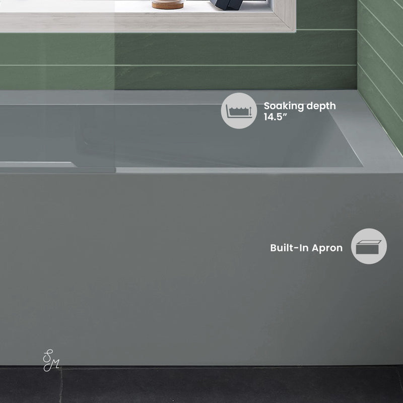 Voltaire 60" x 32" Left-Hand Drain Alcove Bathtub with Apron and Armrest in Matte Gray