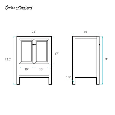 Château 24" Freestanding Bathroom Vanity Cabinet without Top in White Oak