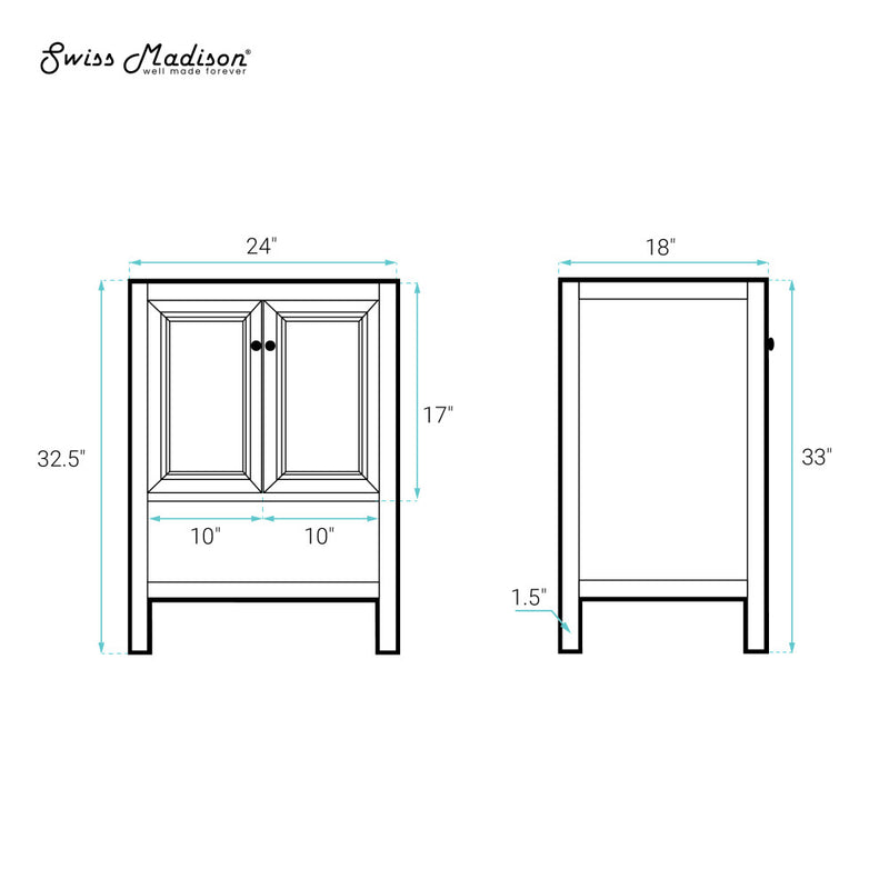 Château 24" Freestanding Bathroom Vanity Cabinet without Top in White Oak
