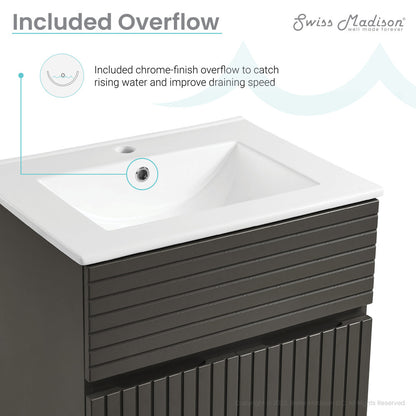 24-inch freestanding bathroom vanity in cedar gray, single sink, soft-close doors.