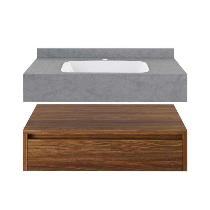 Avancer 36" Wall-Mounted Bathroom Vanity in Brown Oak with Charcoal Grey Sink Top