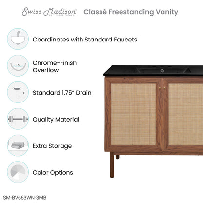 Classe 36" Freestanding Bathroom Vanity in Brown Oak with Black 3-Hole Widespread Sink Top