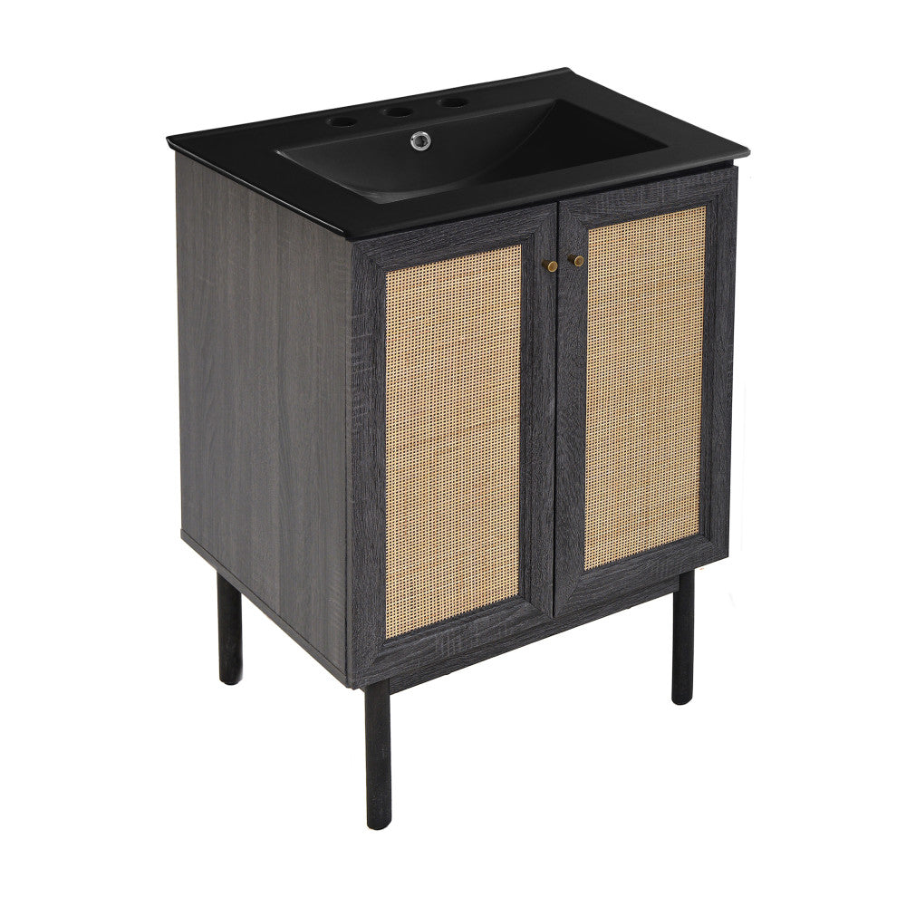 Classe 24" Freestanding Bathroom Vanity in Black Oak with Black 3-Hole Centerset Sink Top