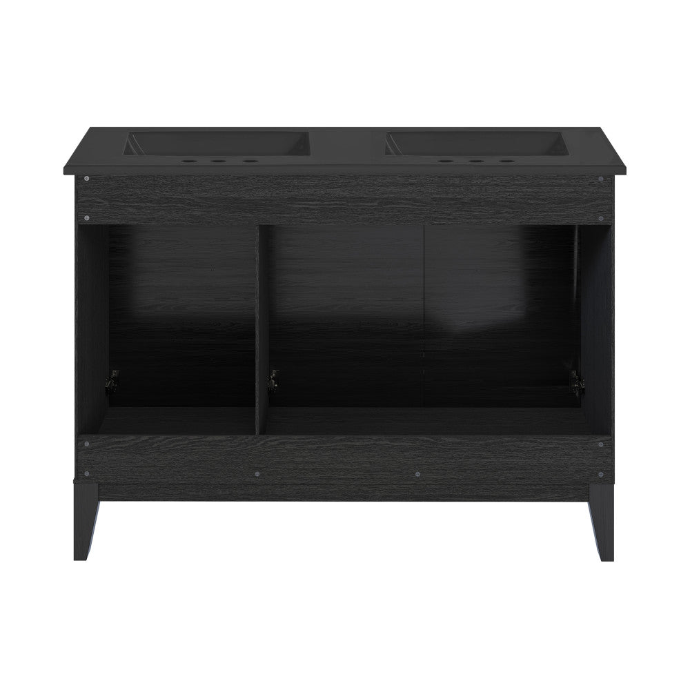 Cascade 48 in. Black Oak, Double Basin Bathroom Vanity With Black, 3-Hole Centerset Ceramic Sink Top