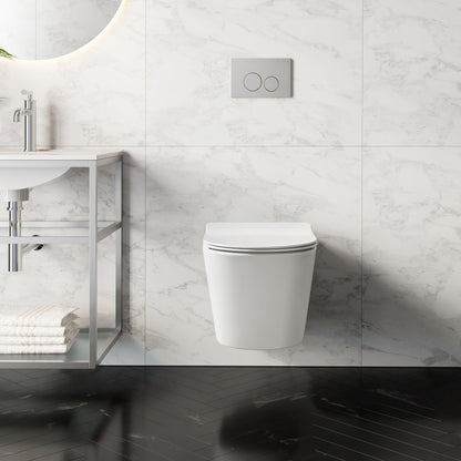 Calice Wall-Hung Toilet Bundle 0.8/1.6 GPF Dual Flush in Glossy White with Flush Plate