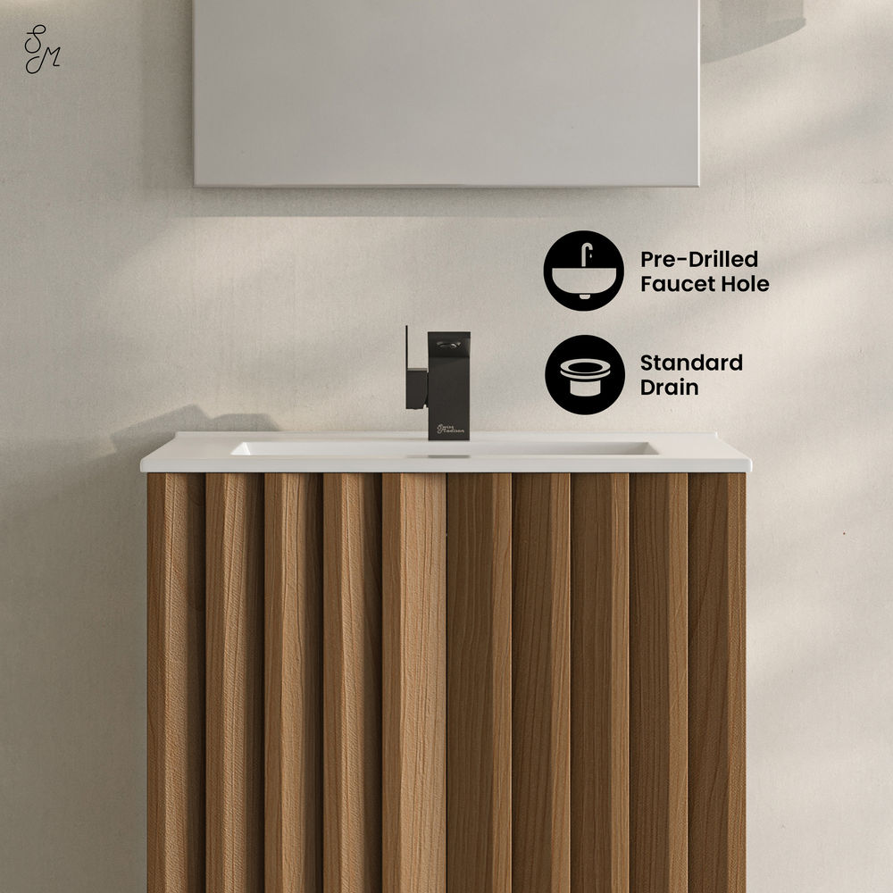 Troyes 24" Freestanding Bathroom Vanity in Brown Oak with Sink Top
