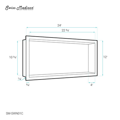 Voltaire 12" x 24" Stainless Steel Single Shelf Wall Niche in Matte Chrome