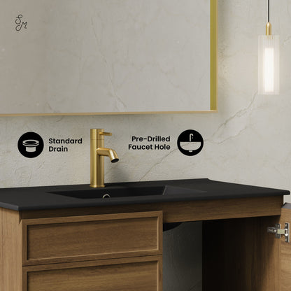 St. Tropez 36" Wall-Mounted Bathroom Vanity in Brown Oak with Black Sink Top