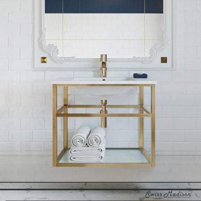 Pierre 30 Single, Open Shelf, Gold Metal Frame Bathroom Vanity