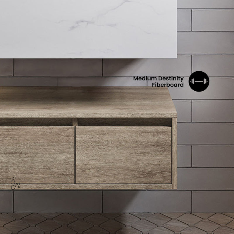 Avancer 24" Wall-Mounted Bathroom Vanity in Calacatta and White Oak