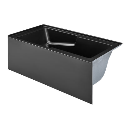 Voltaire 60 x 32 Skirted Right Drain Soaking Apron Bathtub in Matte Black with Integrated Overflow and Armrest, Drain Included