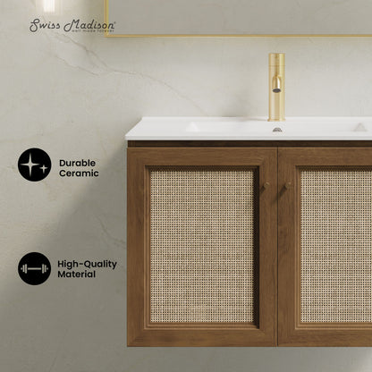 Classe 30" Wall-Mounted Bathroom Vanity in Brown Oak with Single Faucet Hole Vanity Top
