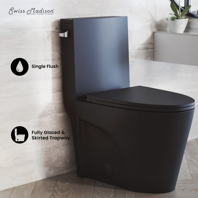 St. Tropez One-Piece Elongated Toilet Left Side Vortex Flush Handle in Matte Black 1.28 gpf