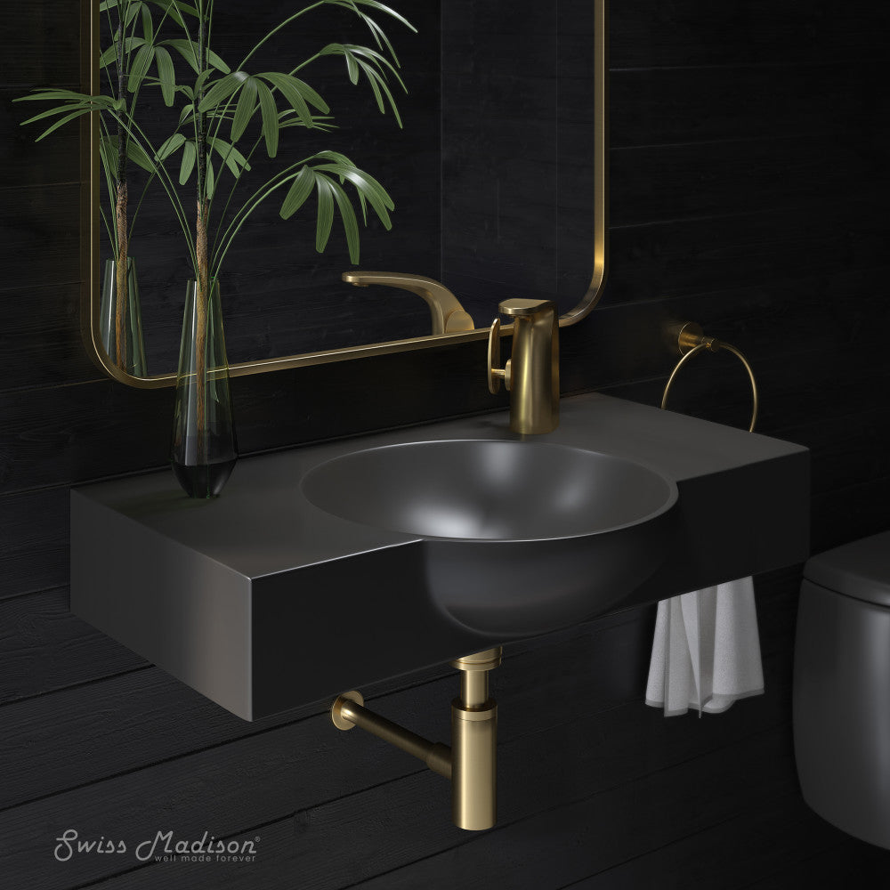 Chateau 30" Wall-Mounted Sink Center Basin with Right Side Faucet Mount in Matte Black