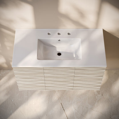 Cascade 36" Wall-Mounted Bathroom Vanity in White Oak with 3-Hole Widespread Sink Top