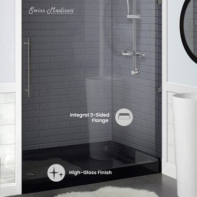 Voltaire 60" x 36" Acrylic Black, Single-Threshold, Left Drain, Shower Base