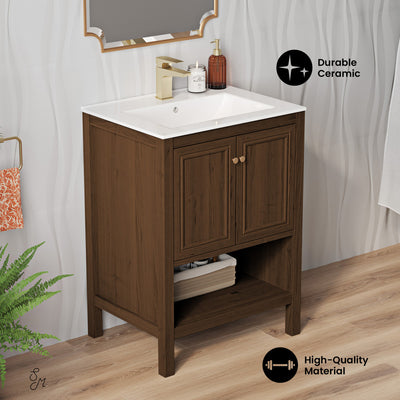 Château 24" Freestanding Bathroom Vanity in Brown Oak with Sink Top