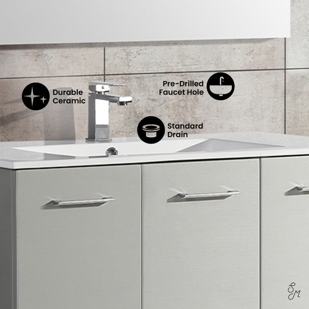 48-inch freestanding gray bathroom vanity with single sink and soft-close doors.