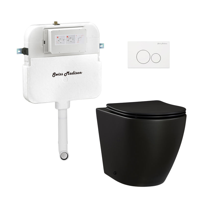 St. Tropez Back-to-Wall Toilet Bundle 0.8/1.6 GPF Dual Flush in Matte Black with White Flush Plate