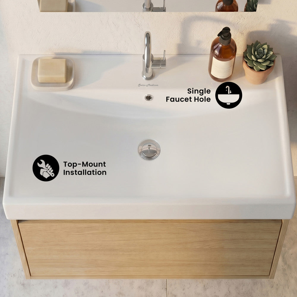 Carre 24" Vanity Top Bathroom Sink Single Hole