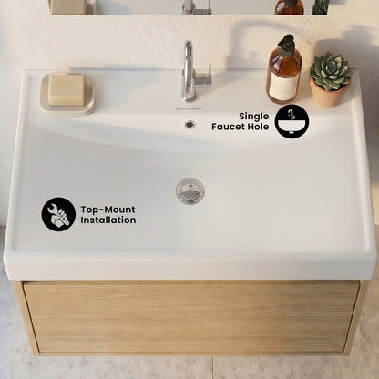 Carre 24" Vanity Top Bathroom Sink Single Hole