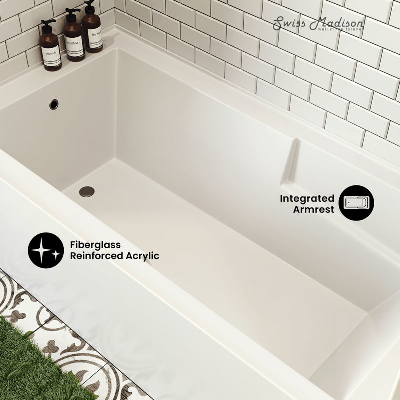 Voltaire 72" x 36" Right-Hand Drain Alcove Bathtub with Apron and Armrest