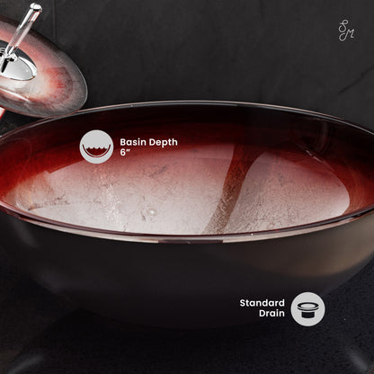 Cascade 16.5 Glass Vessel Sink with Faucet, Ember Red