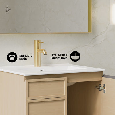 St. Tropez 24" Wall-Mounted Bathroom Vanity in Natural Oak with Sink Top