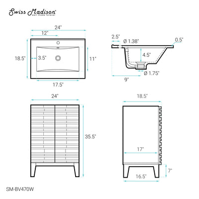 Cascade 24'' Bathroom Vanity in White