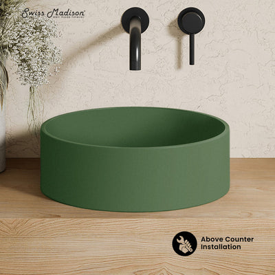 Lisse 14.5" Concrete Round Vessel Sink in Matte Royal Green