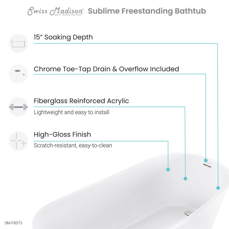 Sublime 67" Single Slipper Freestanding Bathtub