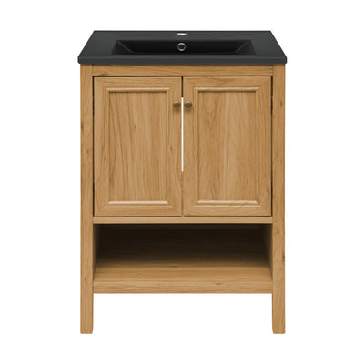 Château 24" Freestanding Bathroom Vanity in Golden Oak with Black Sink Top