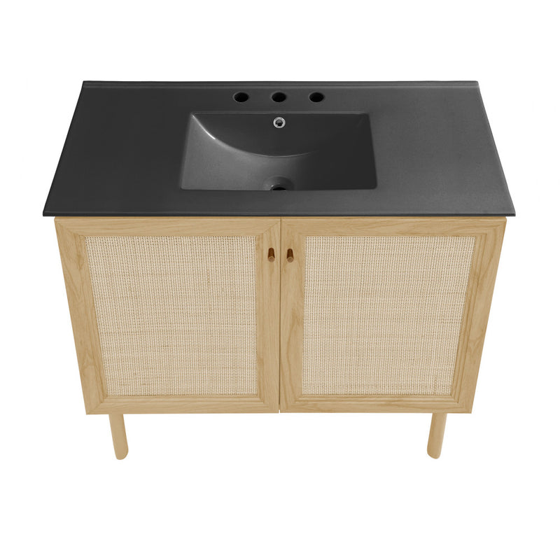 Classe 36" Freestanding Bathroom Vanity in Natural Oak with Black 3-Hole Widespread Sink Top