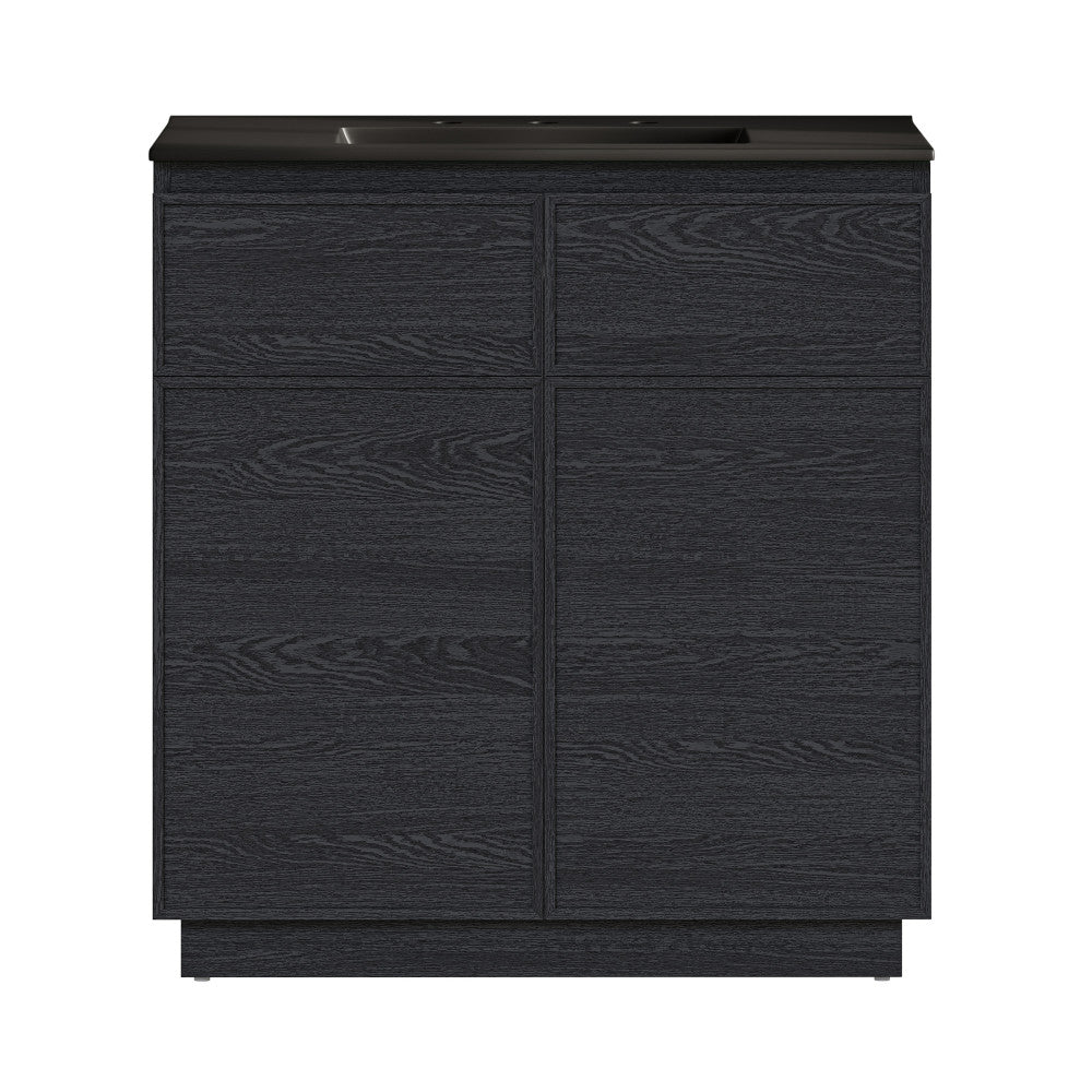 St. Tropez 36" Freestanding Bathroom Vanity in Black Oak with Black 3-Hole Widespread Sink Top