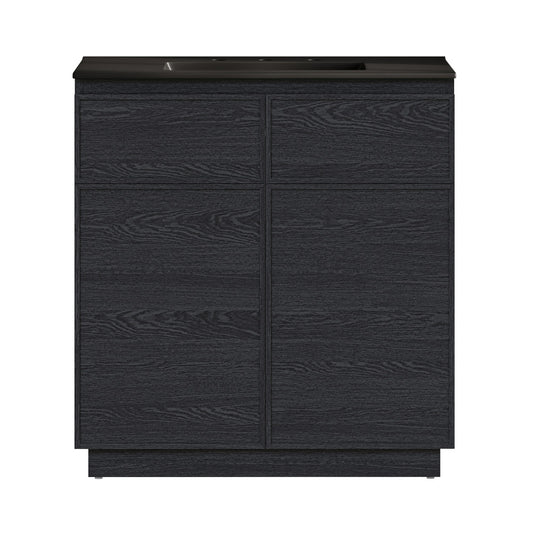 St. Tropez 36" Freestanding Bathroom Vanity in Black Oak with Black 3-Hole Widespread Sink Top