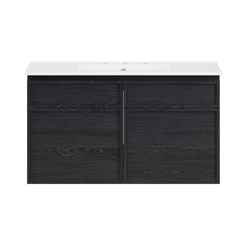 St. Tropez 36" Wall-Mounted Bathroom Vanity in Black Oak with 3-Hole Widespread Sink Top