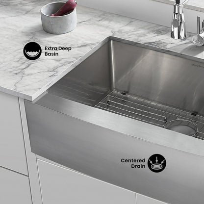 Tourner 30 x 21 Stainless Steel, Single Basin, Farmhouse Kitchen Sink with Apron