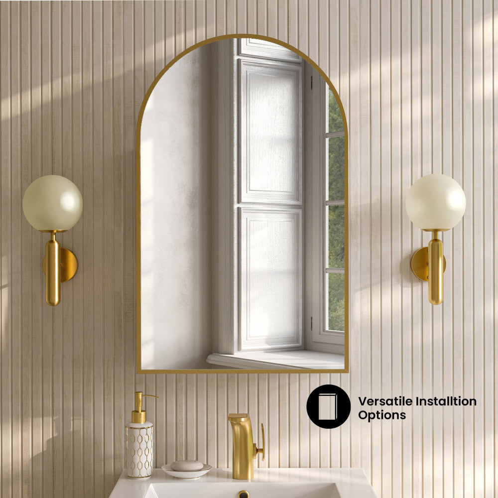 Porte 20 x 30 Arched Recessed/Wall Mount Medicine Cabinet with Mirror in Gold