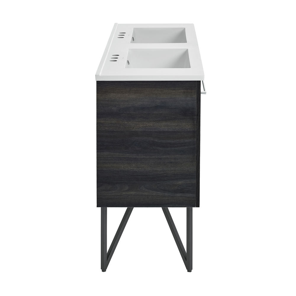 Annecy 48 in. Black Walnut, Double Basin Bathroom Vanity With White, 3-Hole Centerset Ceramic Sink Top