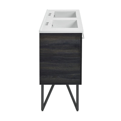Annecy 48 in. Black Walnut, Double Basin Bathroom Vanity With White, 3-Hole Centerset Ceramic Sink Top
