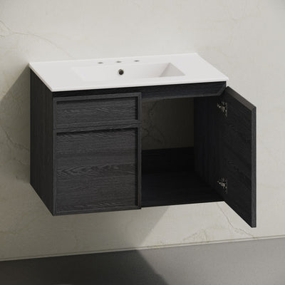 St. Tropez 30" Wall-Mounted Bathroom Vanity in Black Oak with 3-Hole Widespread Sink Top