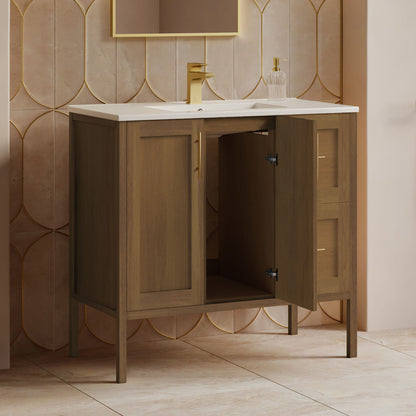 Forme 36" Modular Freestanding Bathroom Vanity with Sink Top in Brown Oak