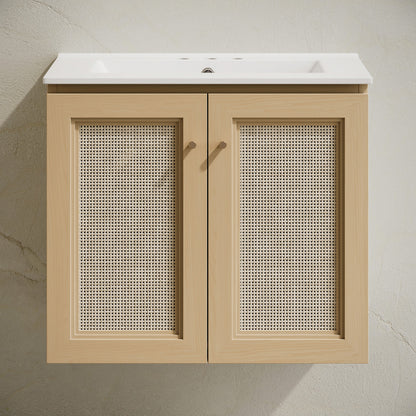 Classe 24" Wall-Mounted Bathroom Vanity in Natural Oak with Centerset Faucet Holes Vanity Top