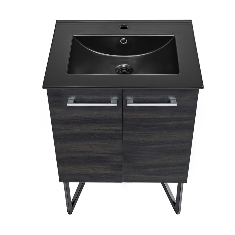 Annecy 24 in. Black Walnut Bathroom Vanity With Black Ceramic Sink Top