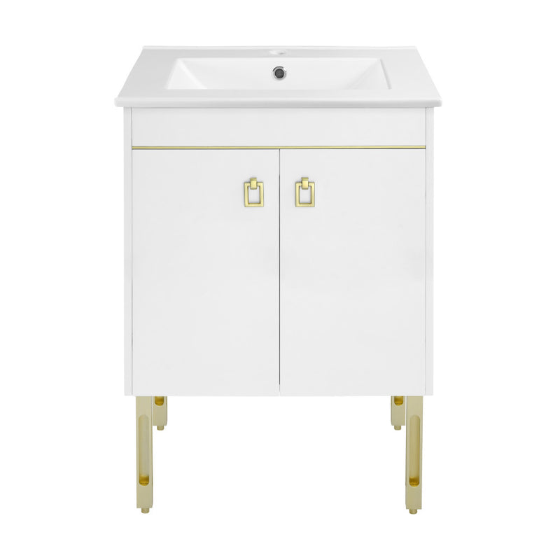 Lumiere 24" Freestanding, Bathroom Vanity in Glossy White and Gold