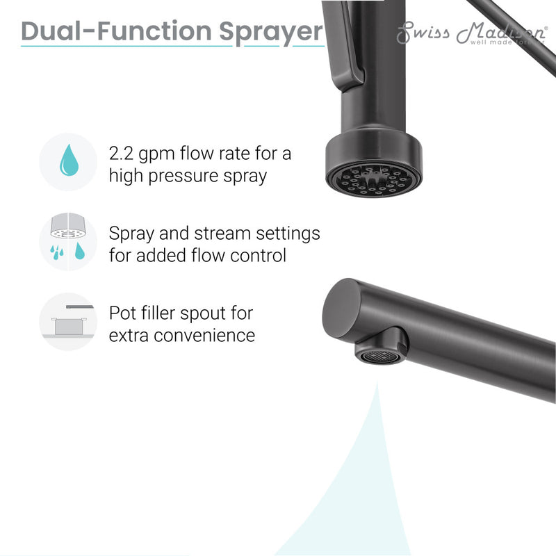 Nouvet Single Handle, Pull-Down Kitchen Faucet with Pot Filler in Gunmetal Gray