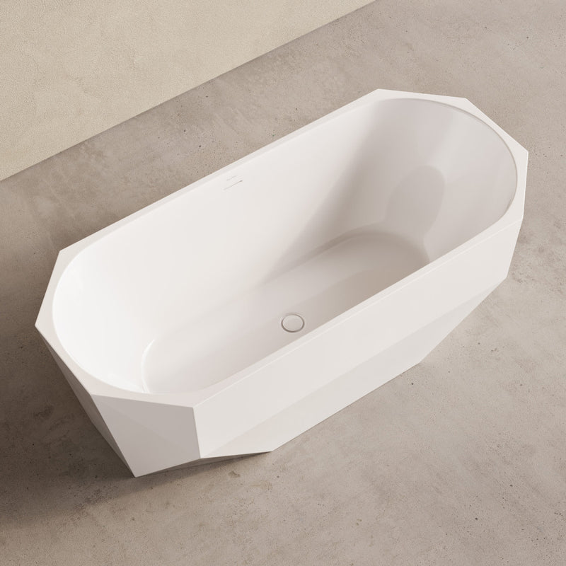 Brusque 67" Diamond Shaped Soaking Freestanding Bathtub in Glossy White, Drain Included